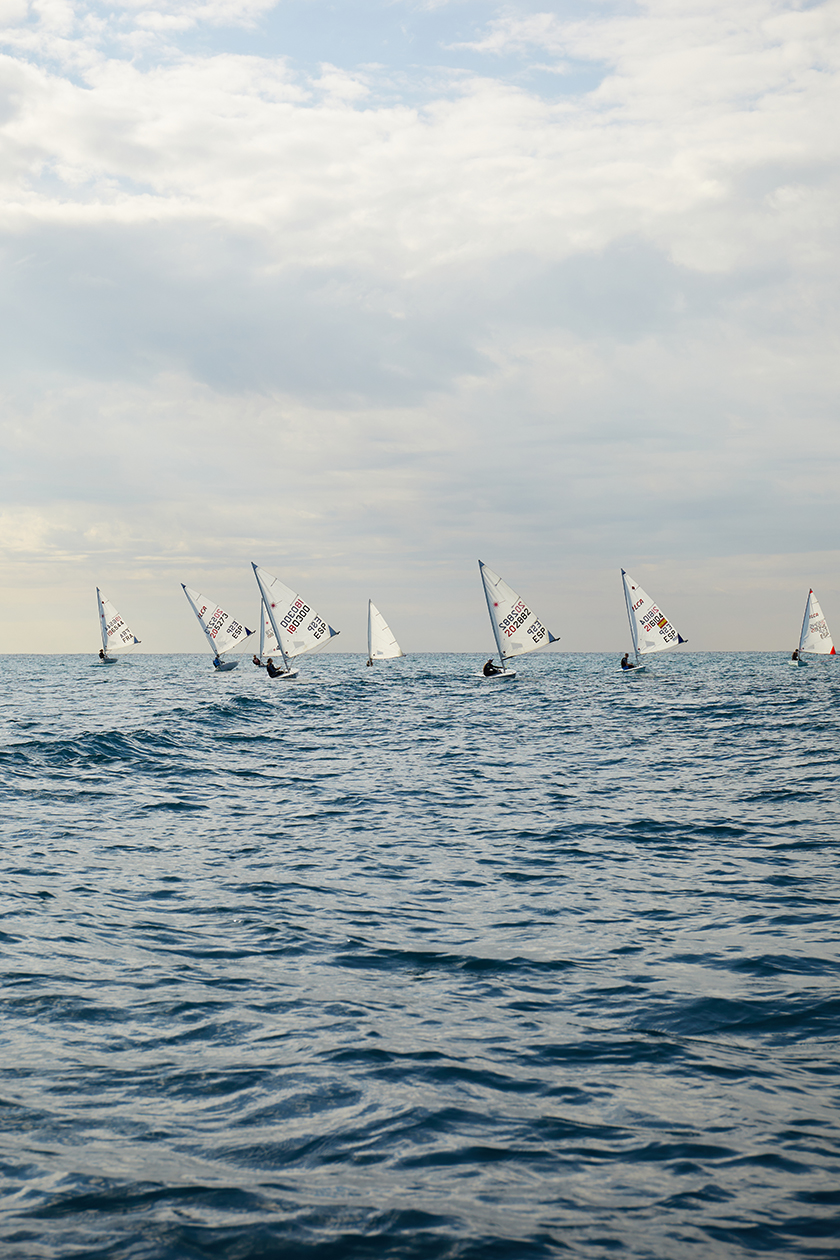 Set of sailboats sailing