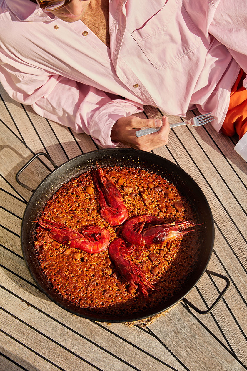 Typical catalan paella on a sailing boat