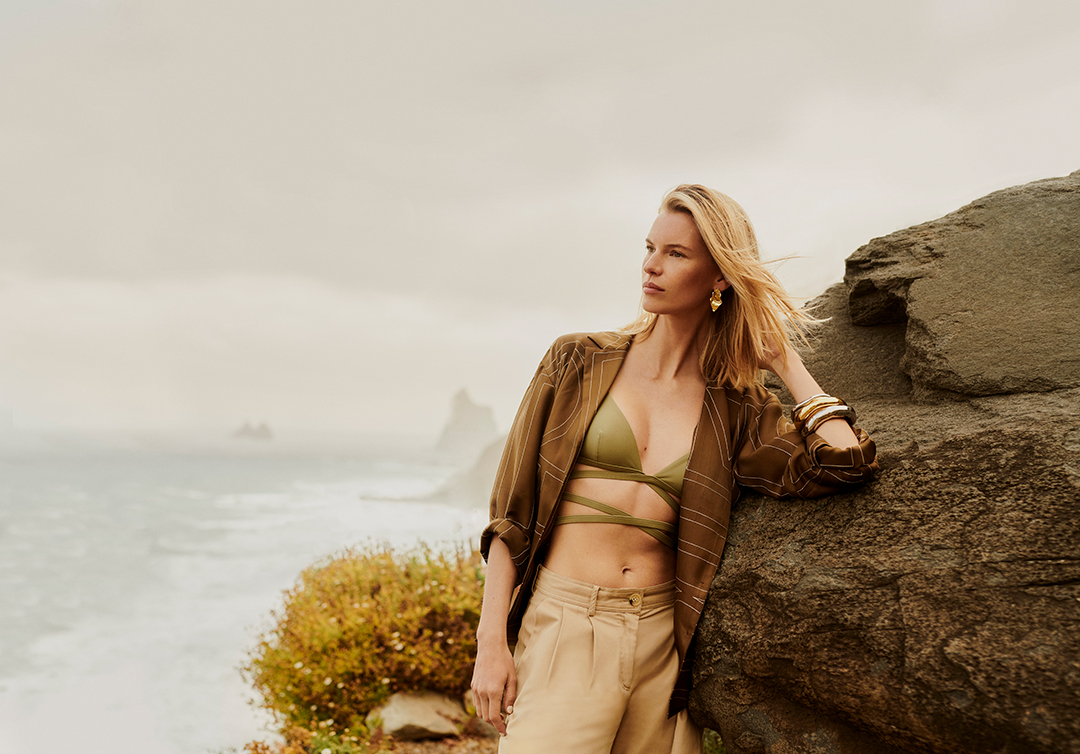 Model in a viewpoint with a sea view for the shopping centre Harvey Nichols summer campaign.
