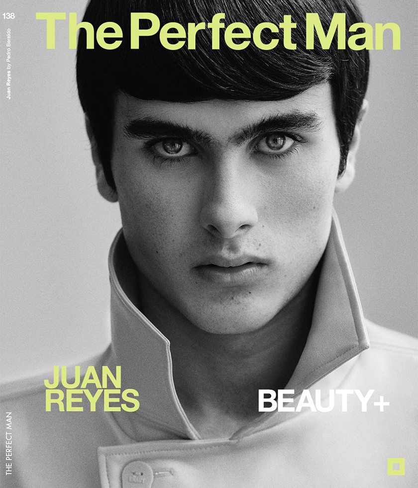 Cover of The perfect man magazine with the face of model Juan Reyes in the foreground.