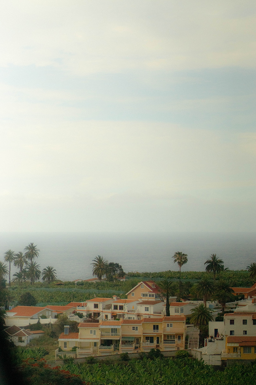 Landscape of a set of typical houses of the island of Tenerife near the ocean. 