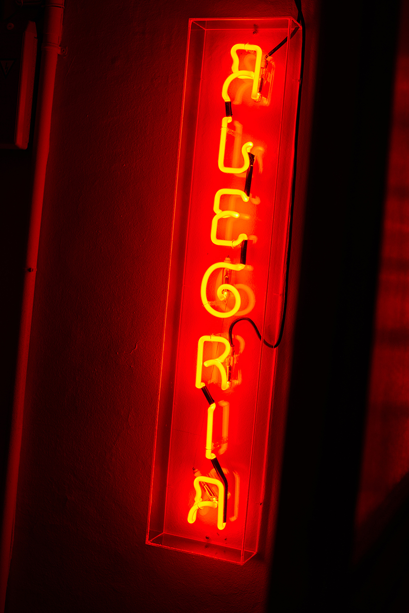 Bar Alegria LED light sign.